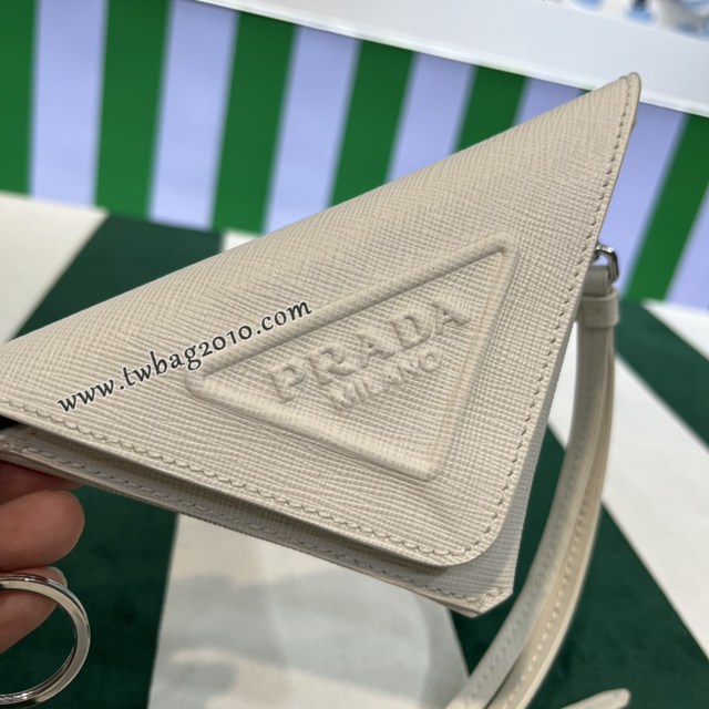 Prada專櫃新款牛皮掛飾鑰匙包 普拉達鐳射字體鑰匙環1TL445